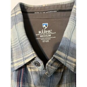 KÜHL Men's Linen & Cotton Plaid Short Sleeve Button-Up Shirt Blue Size L